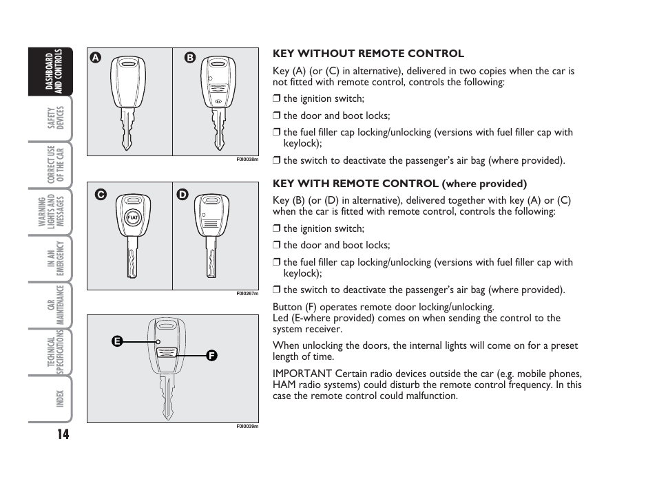 FIAT Punto Classic User Manual | Page 15 / 298