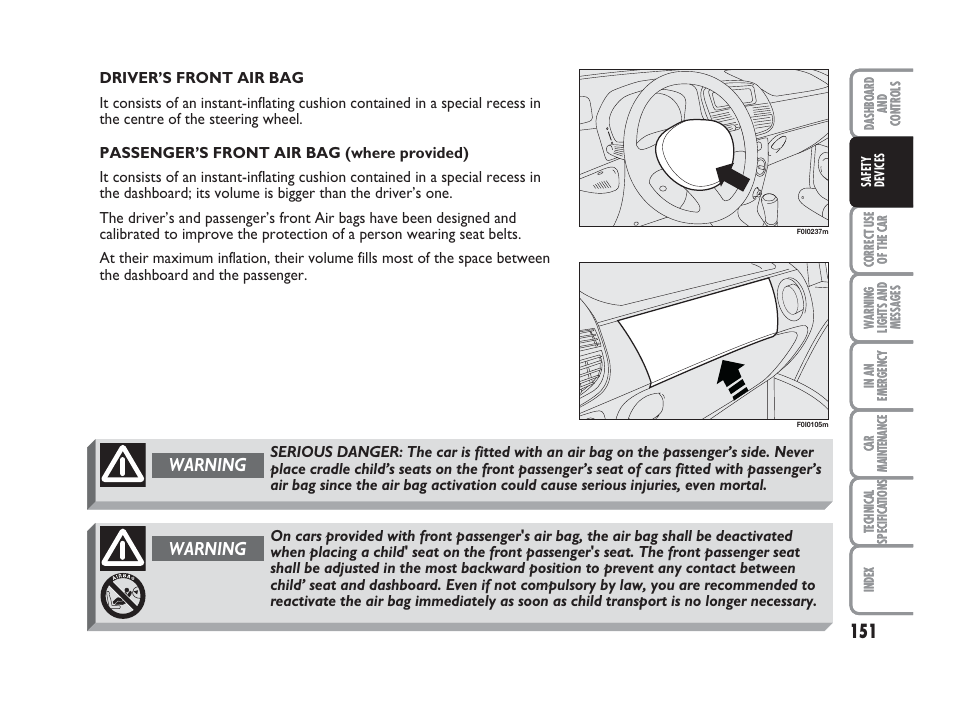 Warning | FIAT Punto Classic User Manual | Page 152 / 298