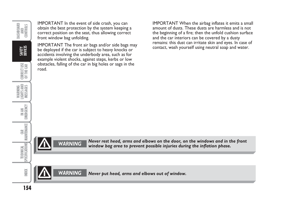 Warning | FIAT Punto Classic User Manual | Page 155 / 298