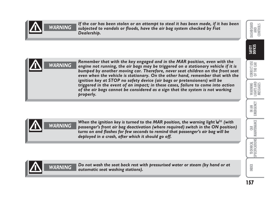 Warning | FIAT Punto Classic User Manual | Page 158 / 298