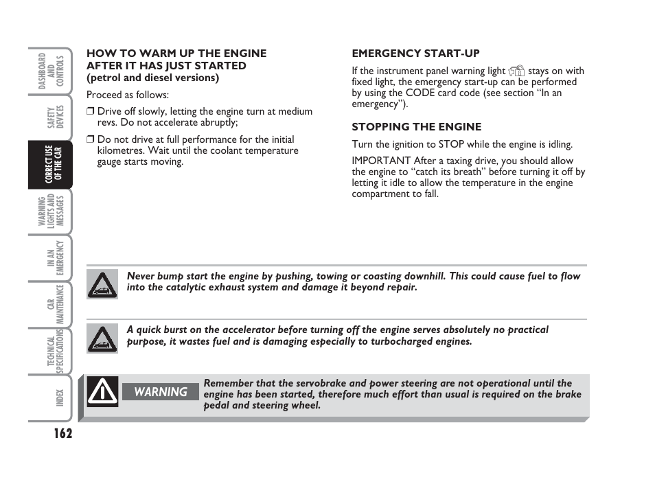 Warning | FIAT Punto Classic User Manual | Page 163 / 298