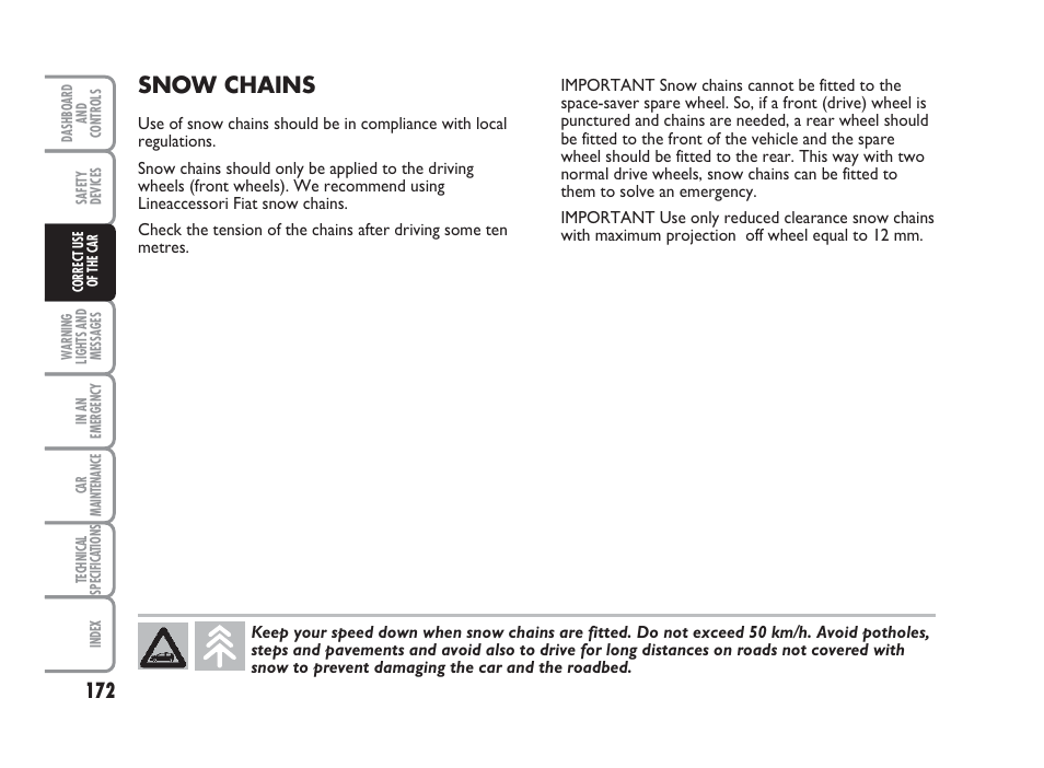 Snow chains | FIAT Punto Classic User Manual | Page 173 / 298