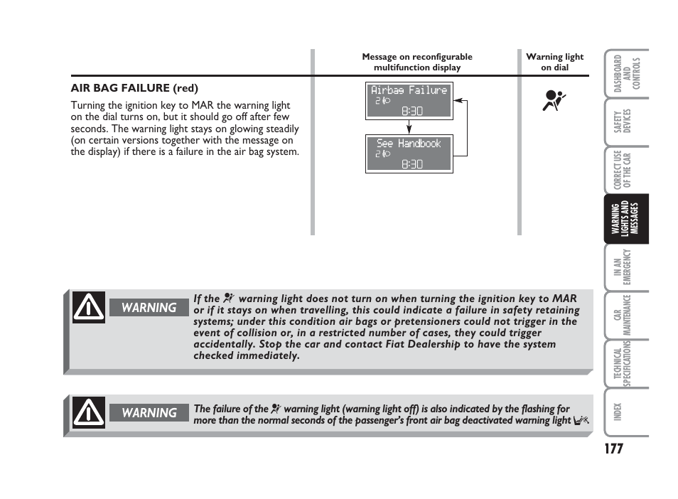 Warning | FIAT Punto Classic User Manual | Page 178 / 298