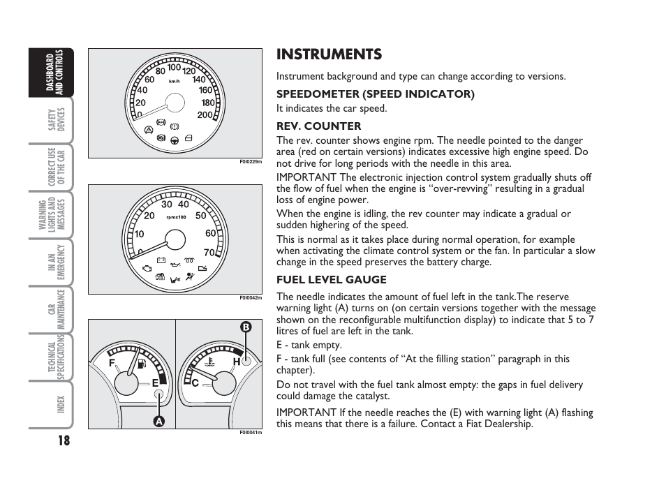 Instruments | FIAT Punto Classic User Manual | Page 19 / 298