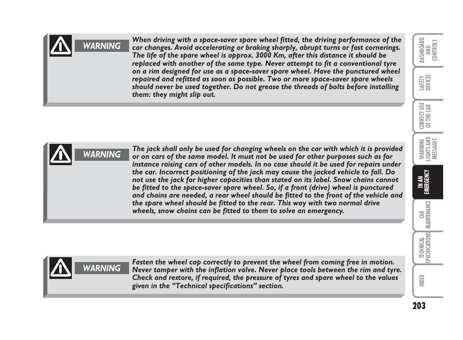 Warning | FIAT Punto Classic User Manual | Page 204 / 298