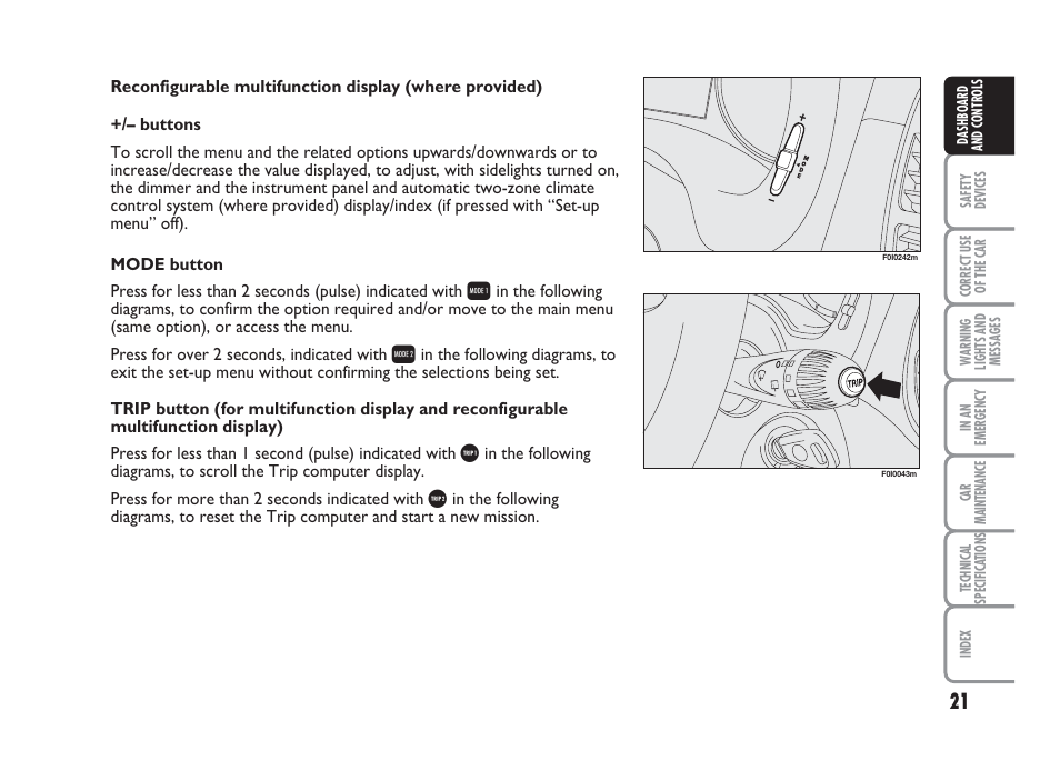 FIAT Punto Classic User Manual | Page 22 / 298