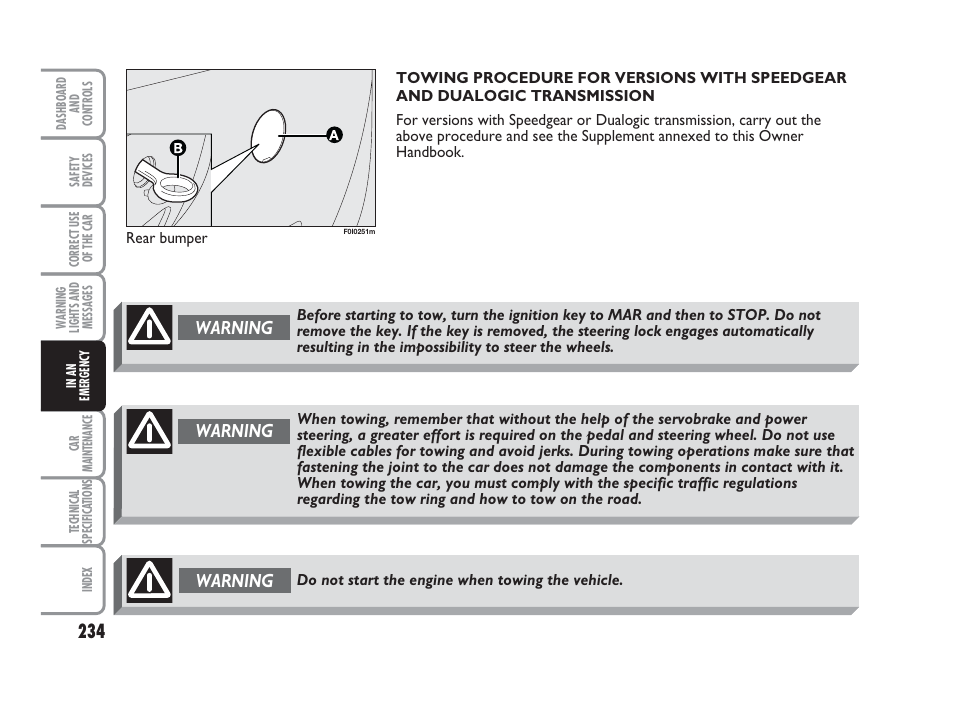 Warning | FIAT Punto Classic User Manual | Page 235 / 298