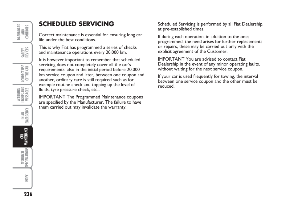 Scheduled servicing | FIAT Punto Classic User Manual | Page 237 / 298