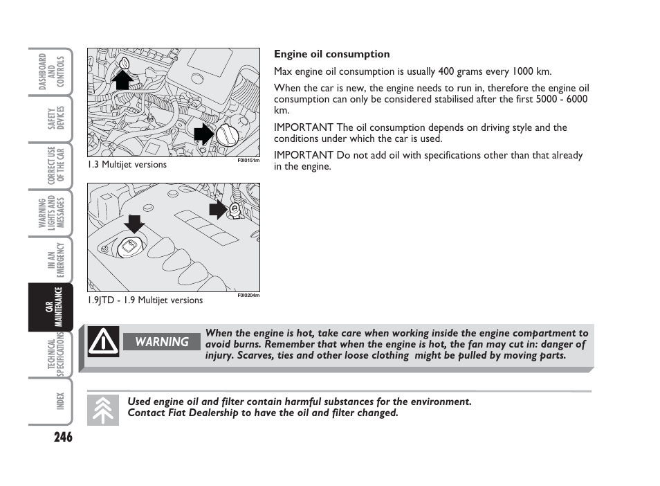 Warning | FIAT Punto Classic User Manual | Page 247 / 298