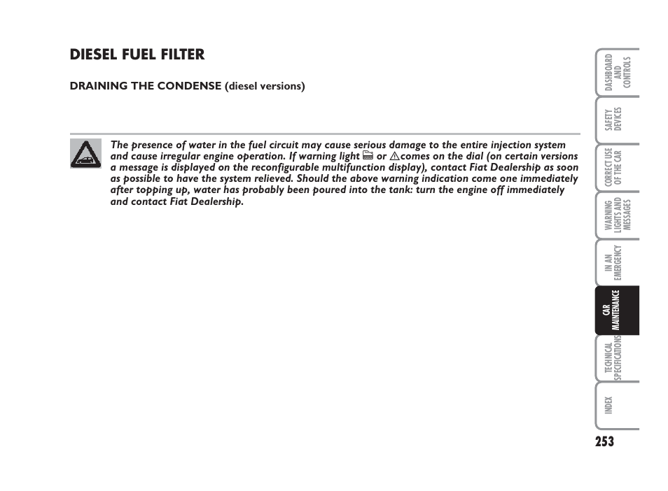 Diesel fuel filter | FIAT Punto Classic User Manual | Page 254 / 298