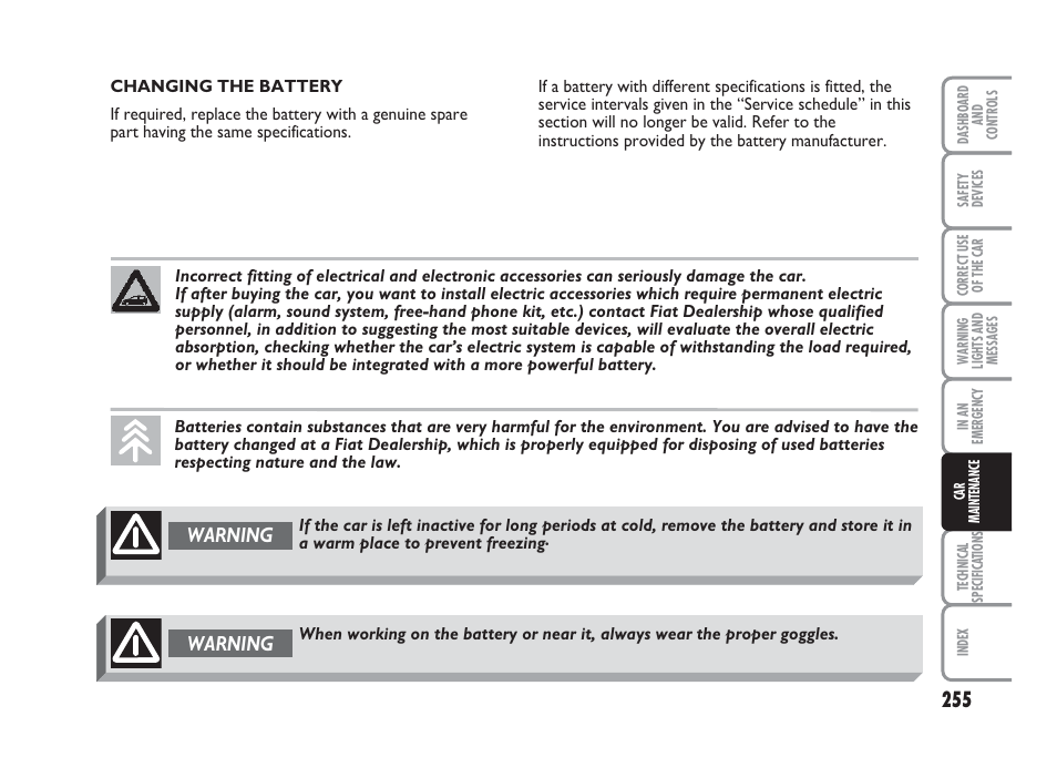 Warning | FIAT Punto Classic User Manual | Page 256 / 298