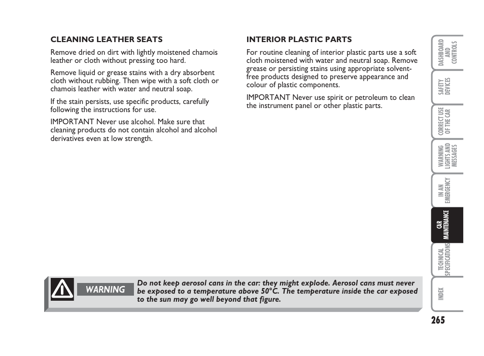 Warning | FIAT Punto Classic User Manual | Page 266 / 298