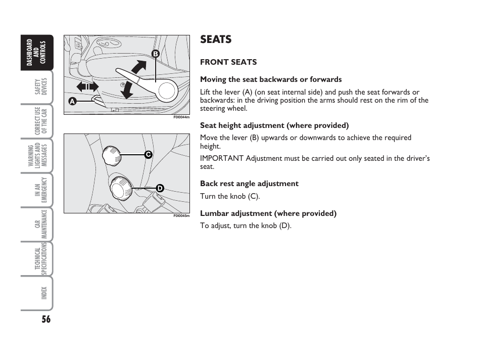 Seats | FIAT Punto Classic User Manual | Page 57 / 298