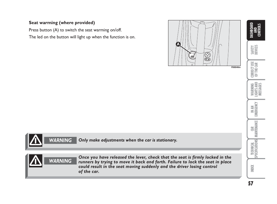 Warning | FIAT Punto Classic User Manual | Page 58 / 298