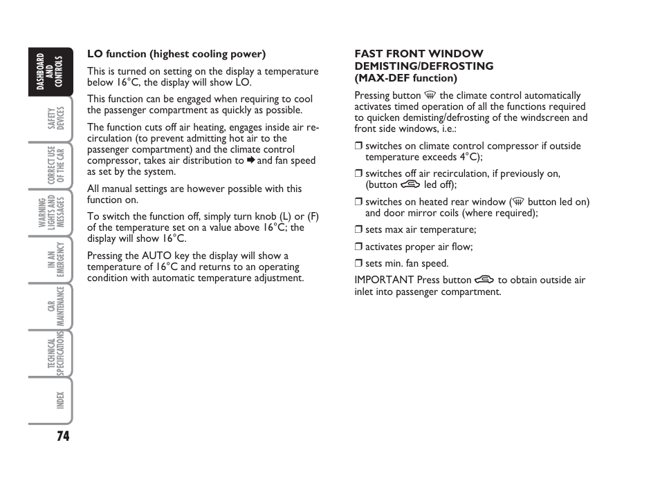 FIAT Punto Classic User Manual | Page 75 / 298