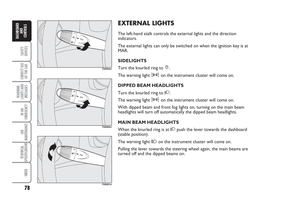 External lights | FIAT Punto Classic User Manual | Page 79 / 298