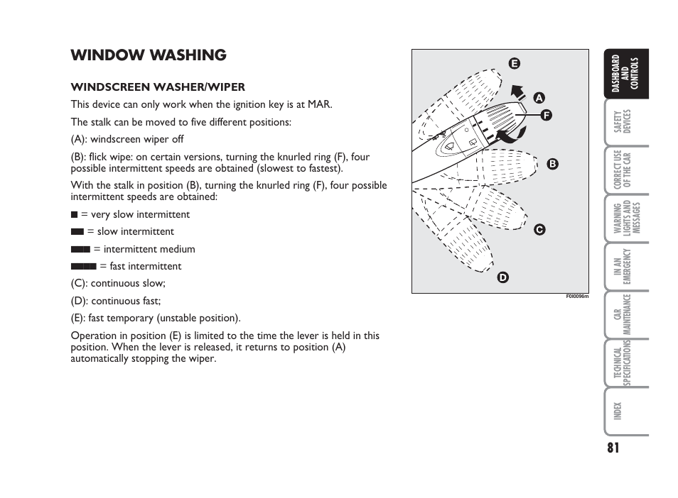 Window washing | FIAT Punto Classic User Manual | Page 82 / 298