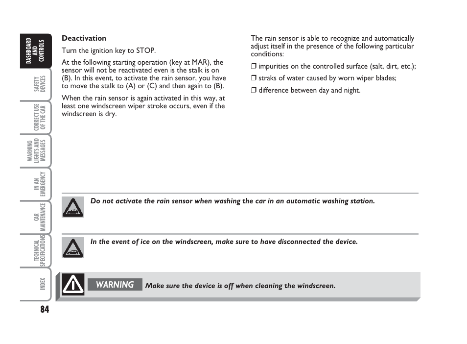 Warning | FIAT Punto Classic User Manual | Page 85 / 298