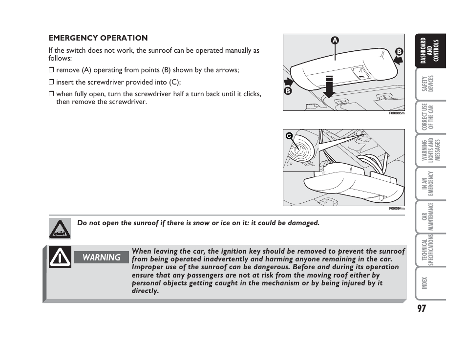 Warning | FIAT Punto Classic User Manual | Page 98 / 298