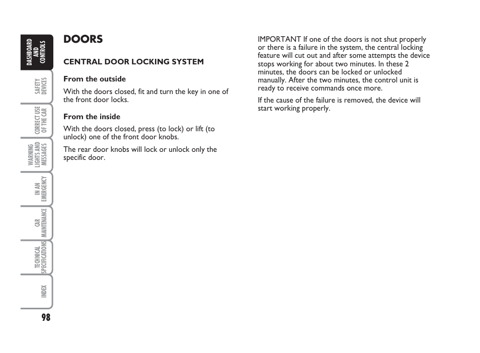 Doors | FIAT Punto Classic User Manual | Page 99 / 298