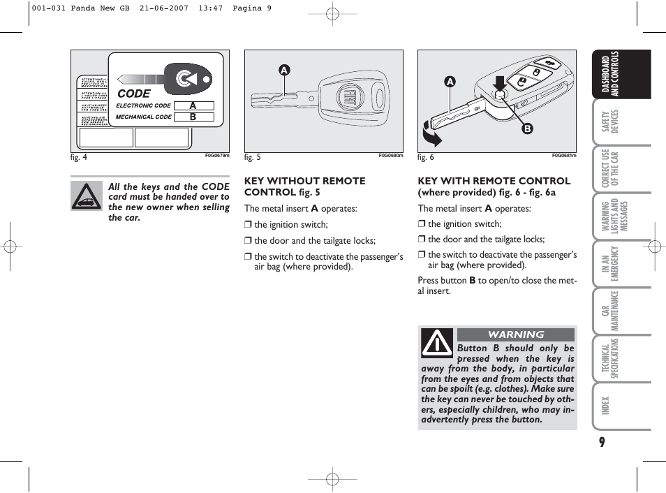 FIAT Panda Classic User Manual | Page 10 / 206