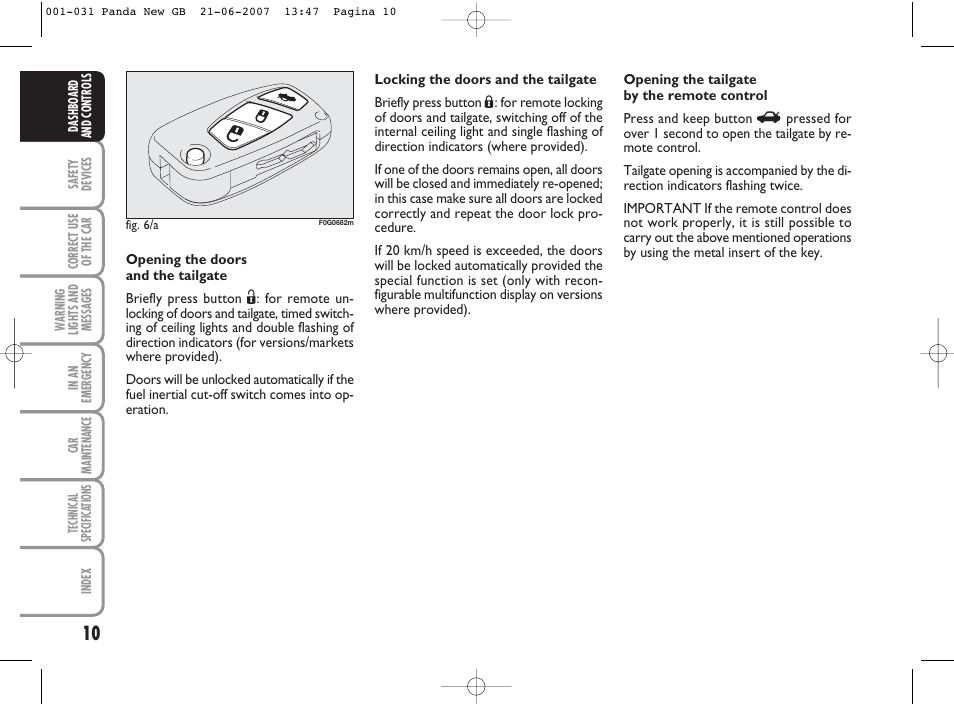 FIAT Panda Classic User Manual | Page 11 / 206