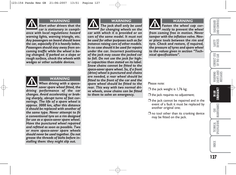 FIAT Panda Classic User Manual | Page 128 / 206