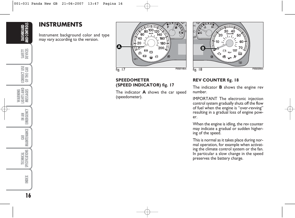 Instruments | FIAT Panda Classic User Manual | Page 17 / 206