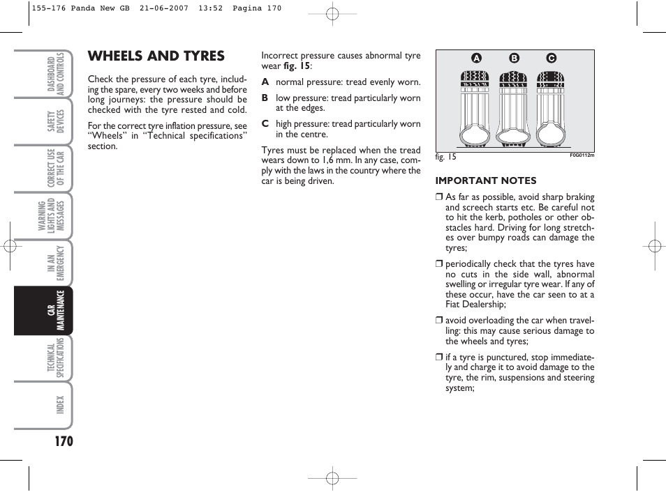 Wheels and tyres | FIAT Panda Classic User Manual | Page 171 / 206