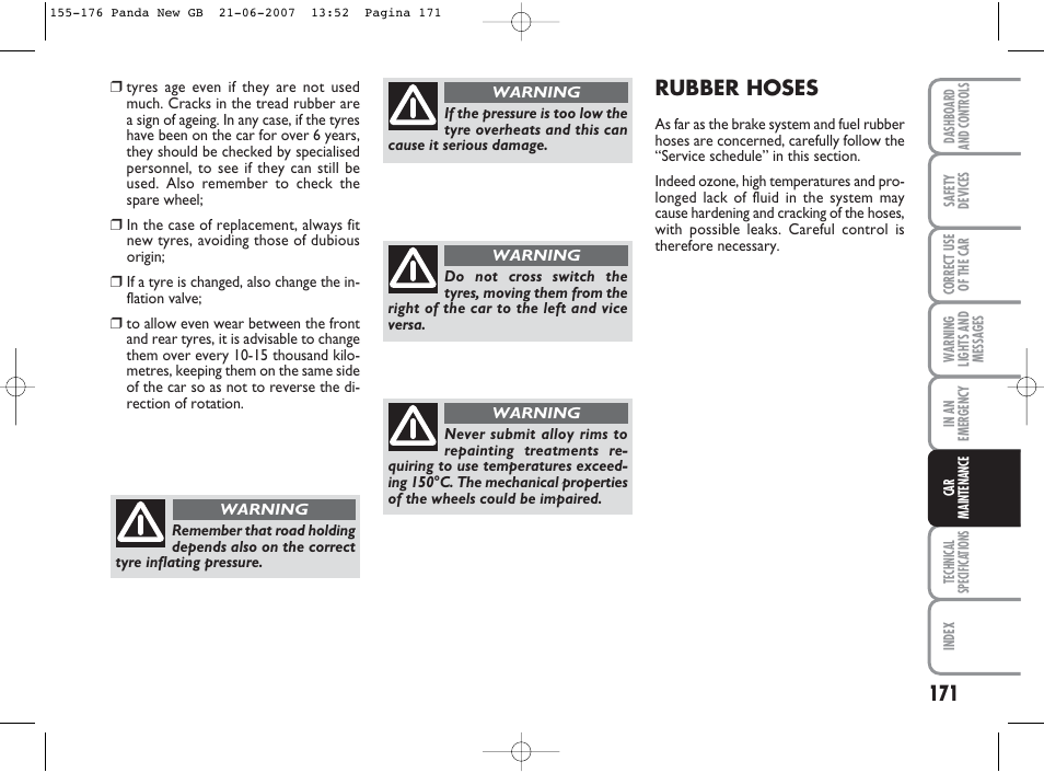 Rubber hoses | FIAT Panda Classic User Manual | Page 172 / 206