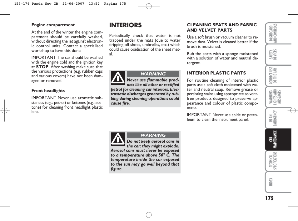 Interiors | FIAT Panda Classic User Manual | Page 176 / 206