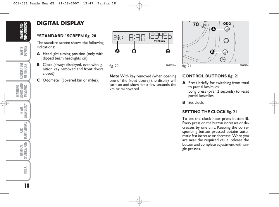 Digital display | FIAT Panda Classic User Manual | Page 19 / 206