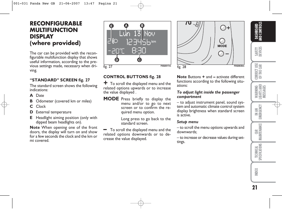 FIAT Panda Classic User Manual | Page 22 / 206