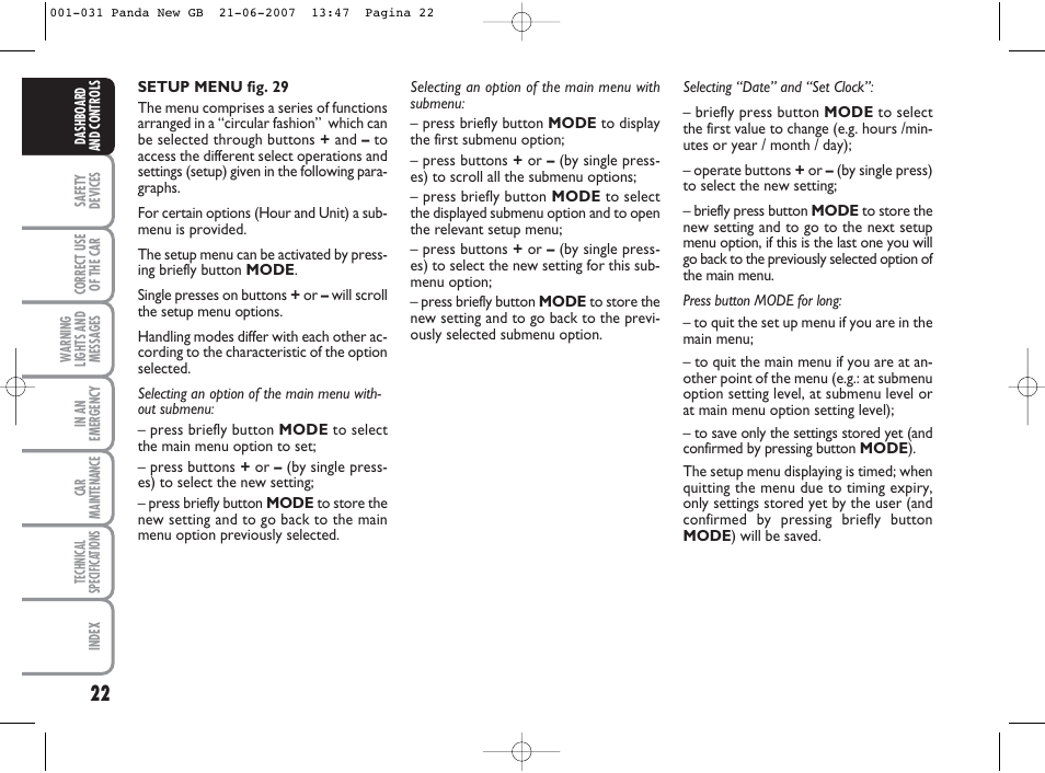 FIAT Panda Classic User Manual | Page 23 / 206