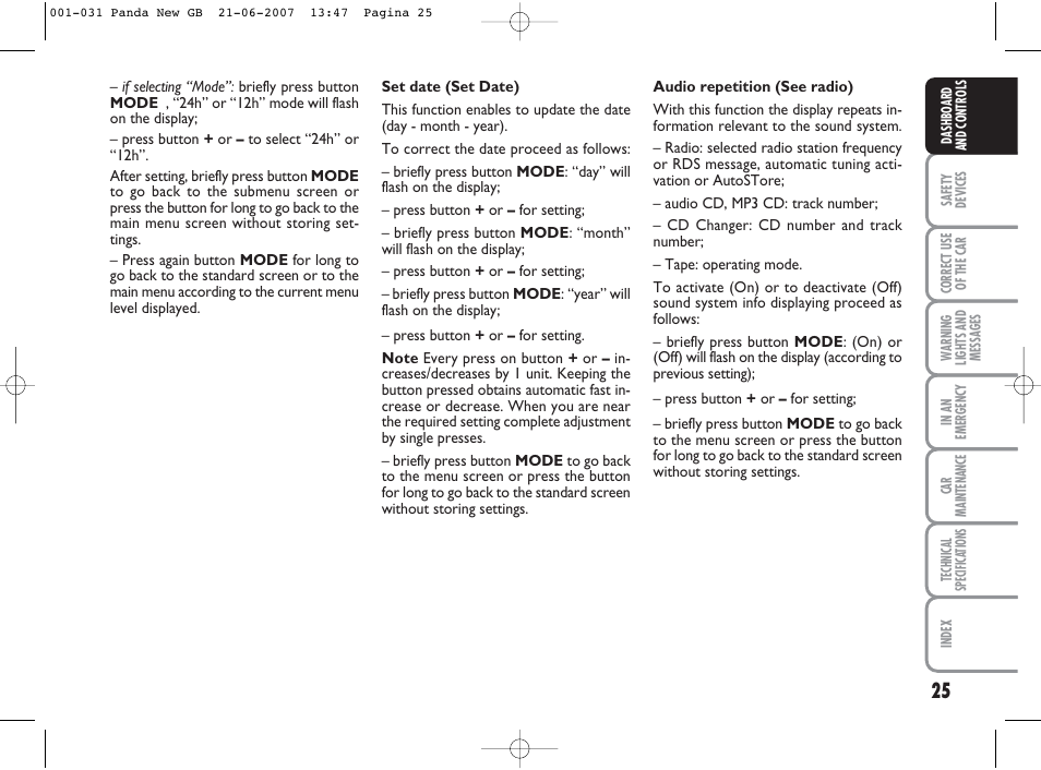 FIAT Panda Classic User Manual | Page 26 / 206