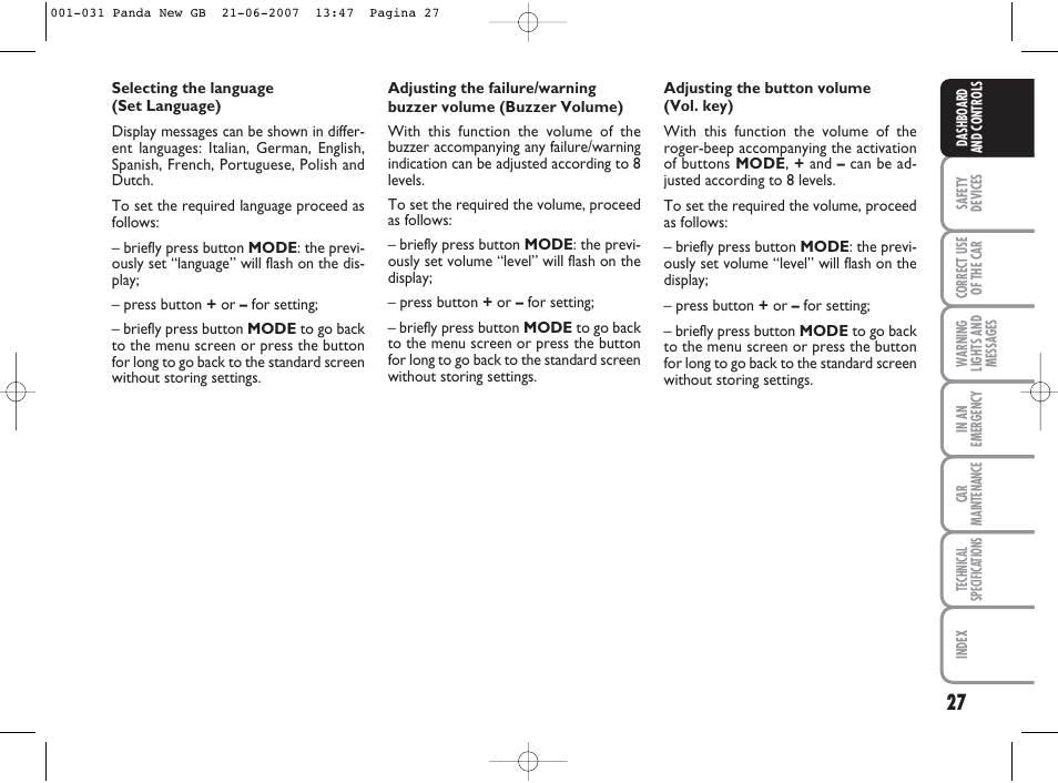 FIAT Panda Classic User Manual | Page 28 / 206