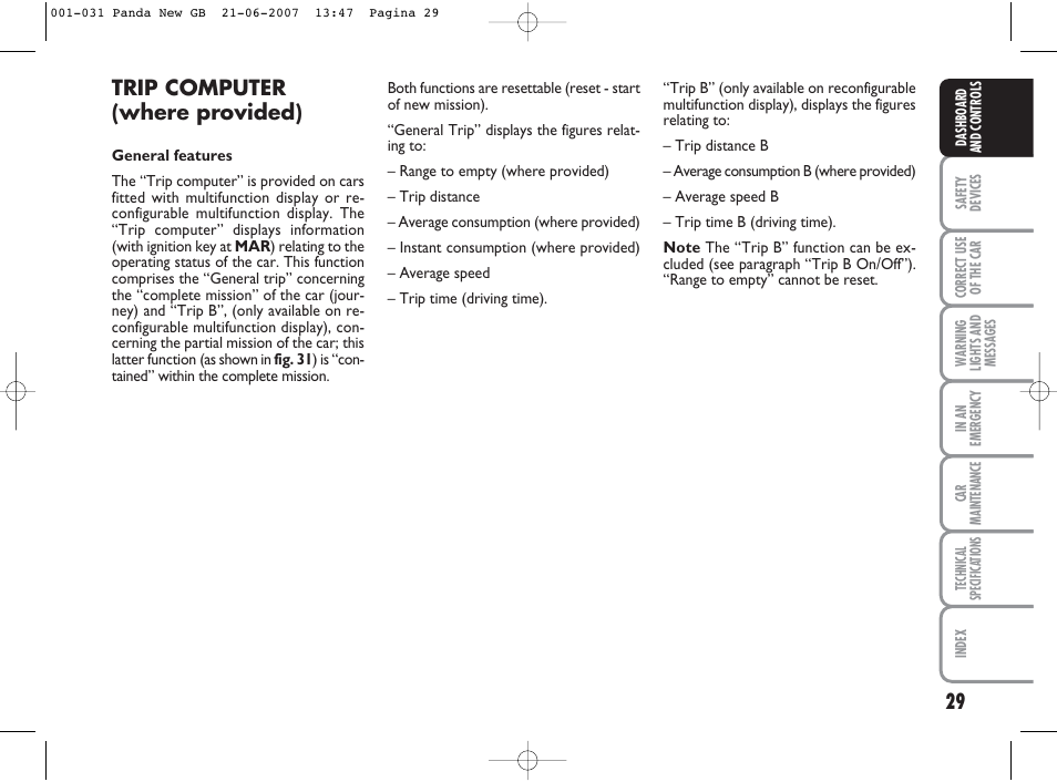 Trip computer (where provided) | FIAT Panda Classic User Manual | Page 30 / 206