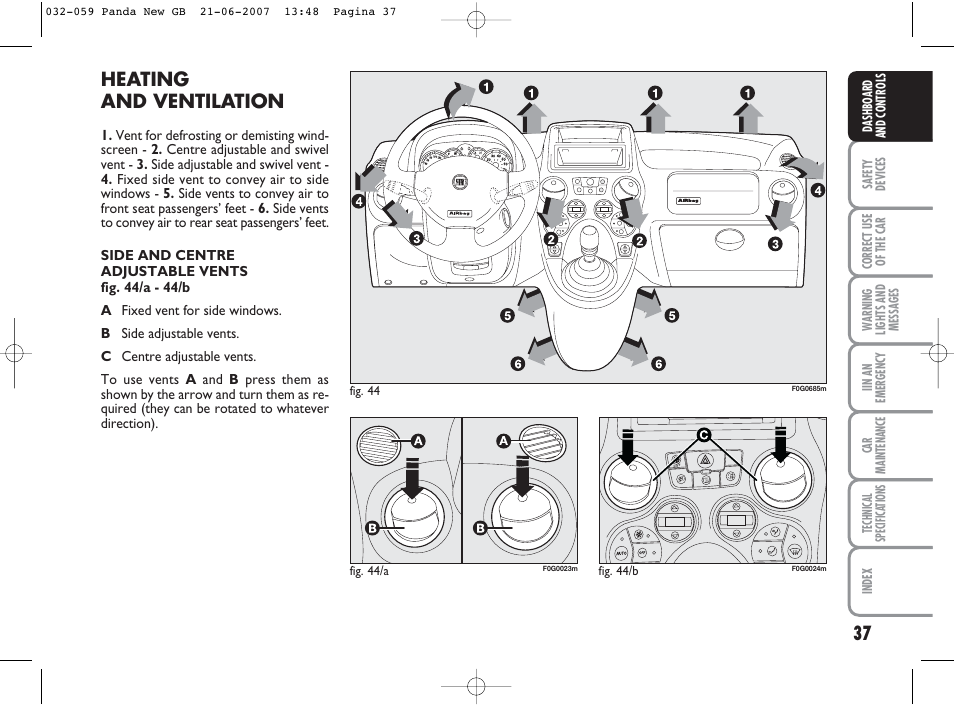 Heating and ventilation | FIAT Panda Classic User Manual | Page 38 / 206