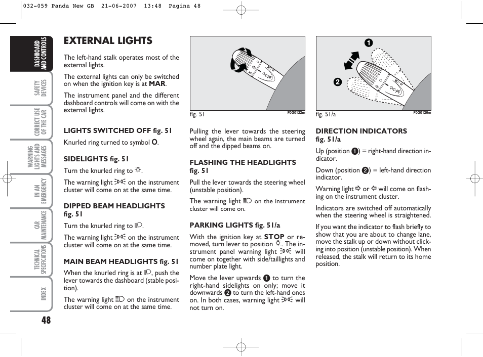 External lights | FIAT Panda Classic User Manual | Page 49 / 206