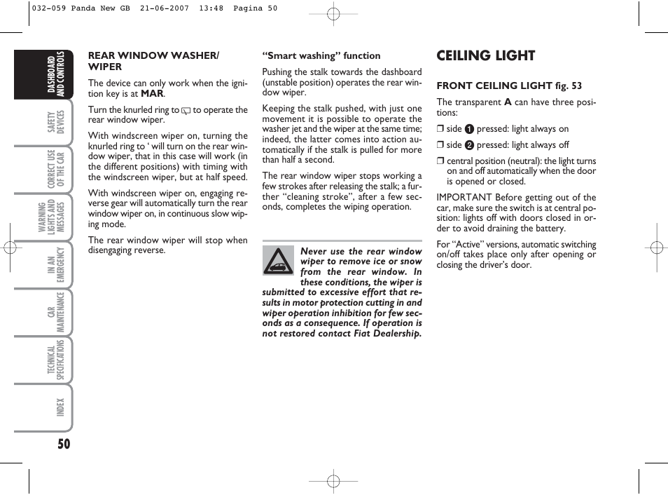 Ceiling light | FIAT Panda Classic User Manual | Page 51 / 206