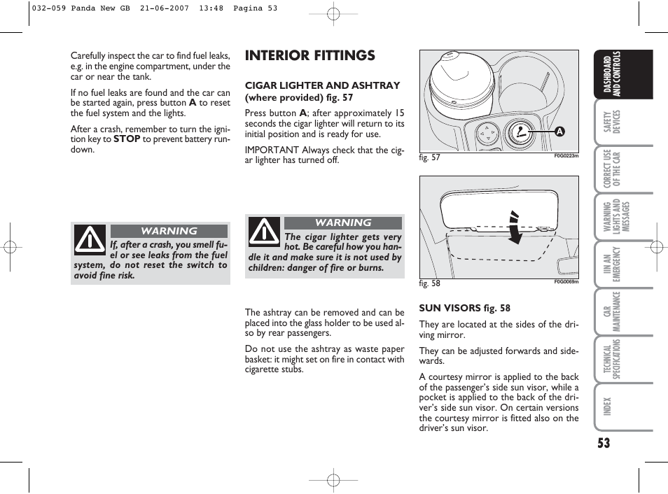 Interior fittings | FIAT Panda Classic User Manual | Page 54 / 206