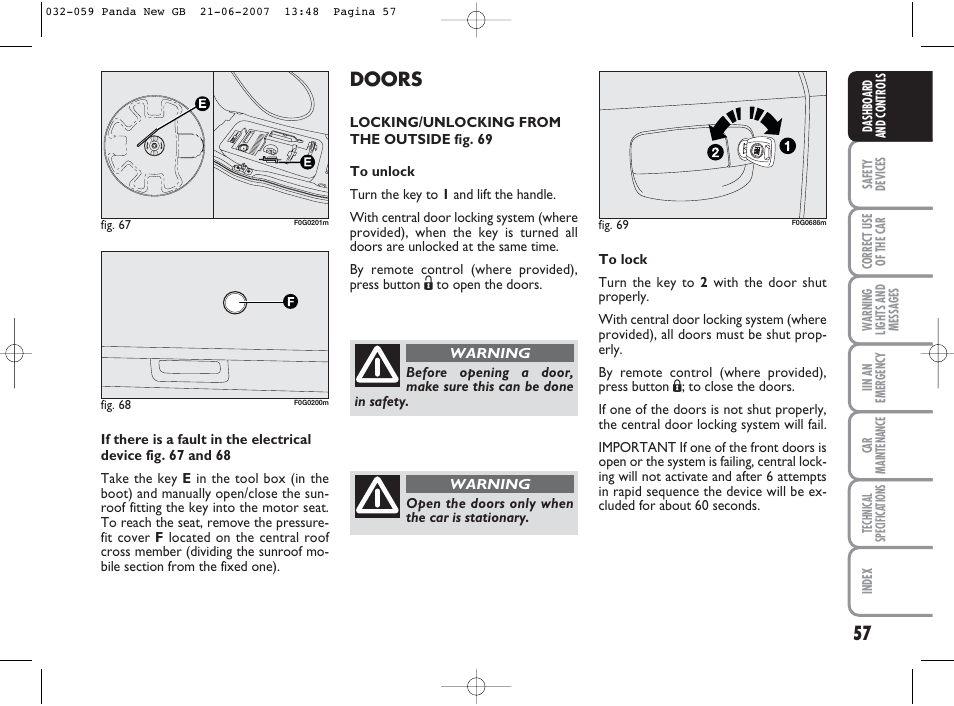 Doors | FIAT Panda Classic User Manual | Page 58 / 206