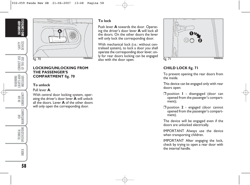 FIAT Panda Classic User Manual | Page 59 / 206