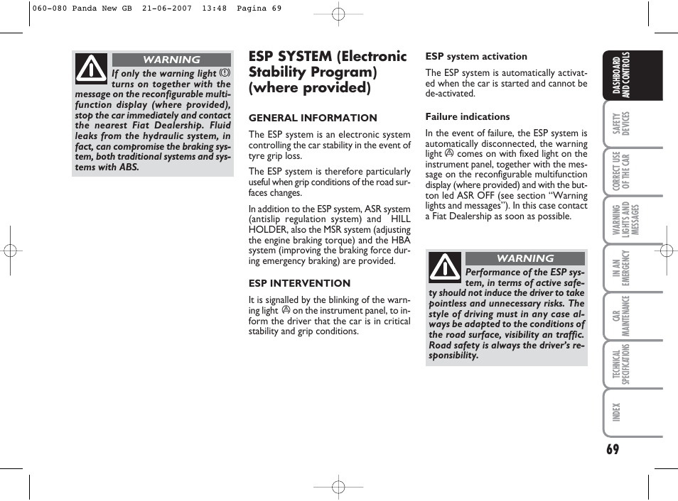 FIAT Panda Classic User Manual | Page 70 / 206