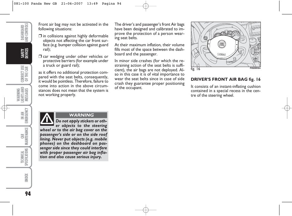 FIAT Panda Classic User Manual | Page 95 / 206