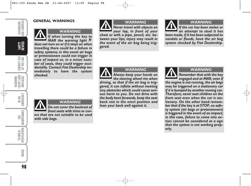 FIAT Panda Classic User Manual | Page 99 / 206