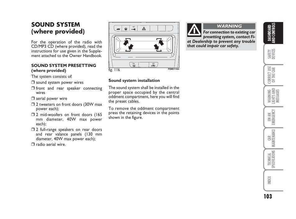 Sound system (where provided) | FIAT Grande Punto Actual User Manual | Page 105 / 243