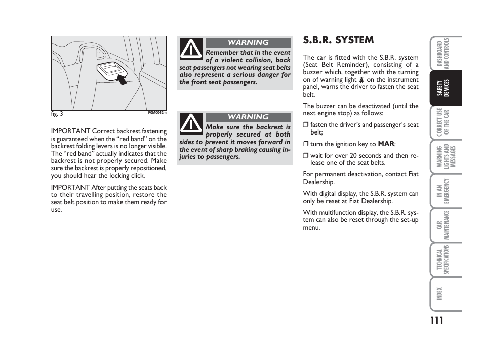 S.b.r. system | FIAT Grande Punto Actual User Manual | Page 113 / 243