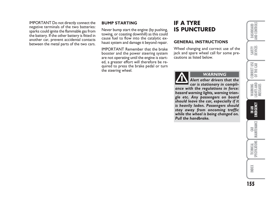 If a tyre is punctured | FIAT Grande Punto Actual User Manual | Page 157 / 243