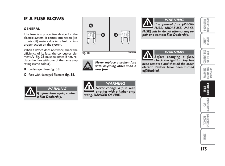 If a fuse blows | FIAT Grande Punto Actual User Manual | Page 177 / 243